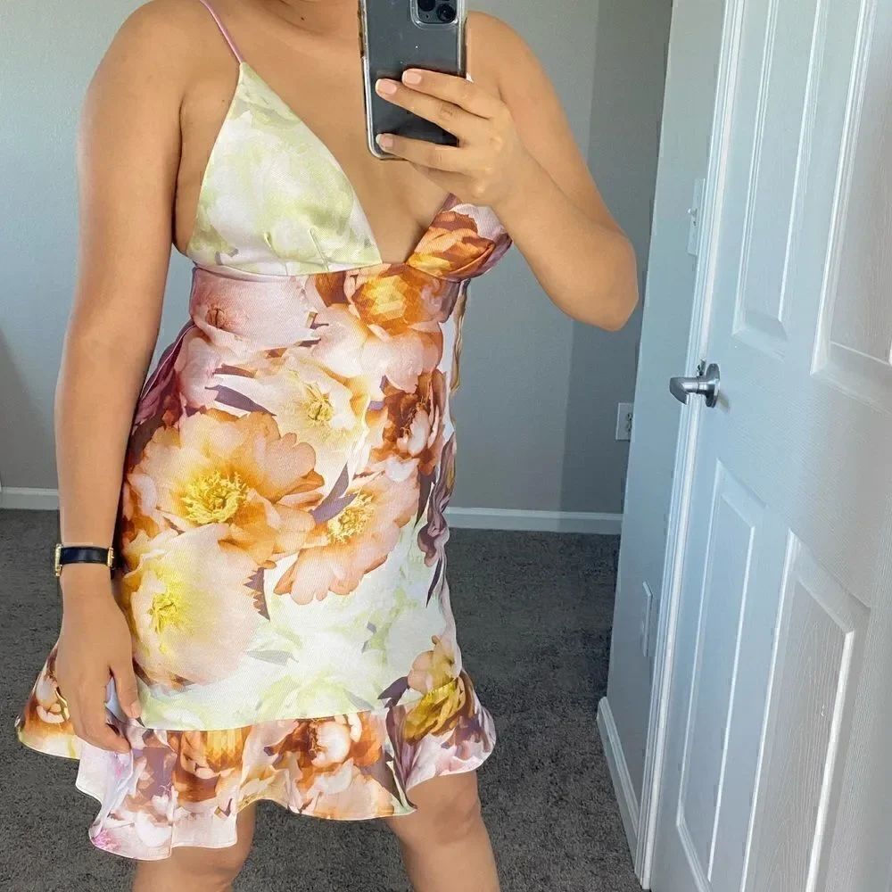 ABS Allen Schwartz Flower Mini Dress With Pockets - Picture 2 of 3